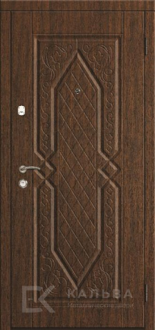 Фото «Входная дверь тёмный дуб с резьбой и белым кругом №538»